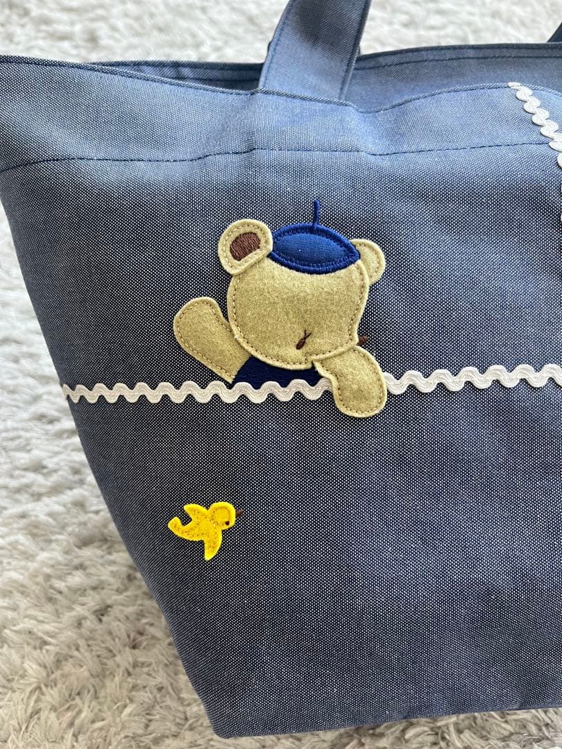 familiar 【美品】デニム地トートバッグ マチ付き ファスナー付き