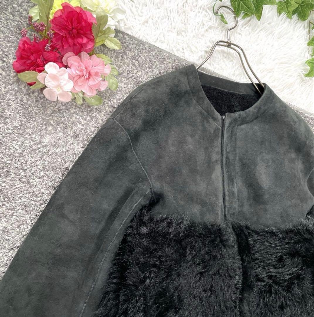 ドゥロワー ファーポケット ブラック　ムートン　38 ショート丈　切り替え