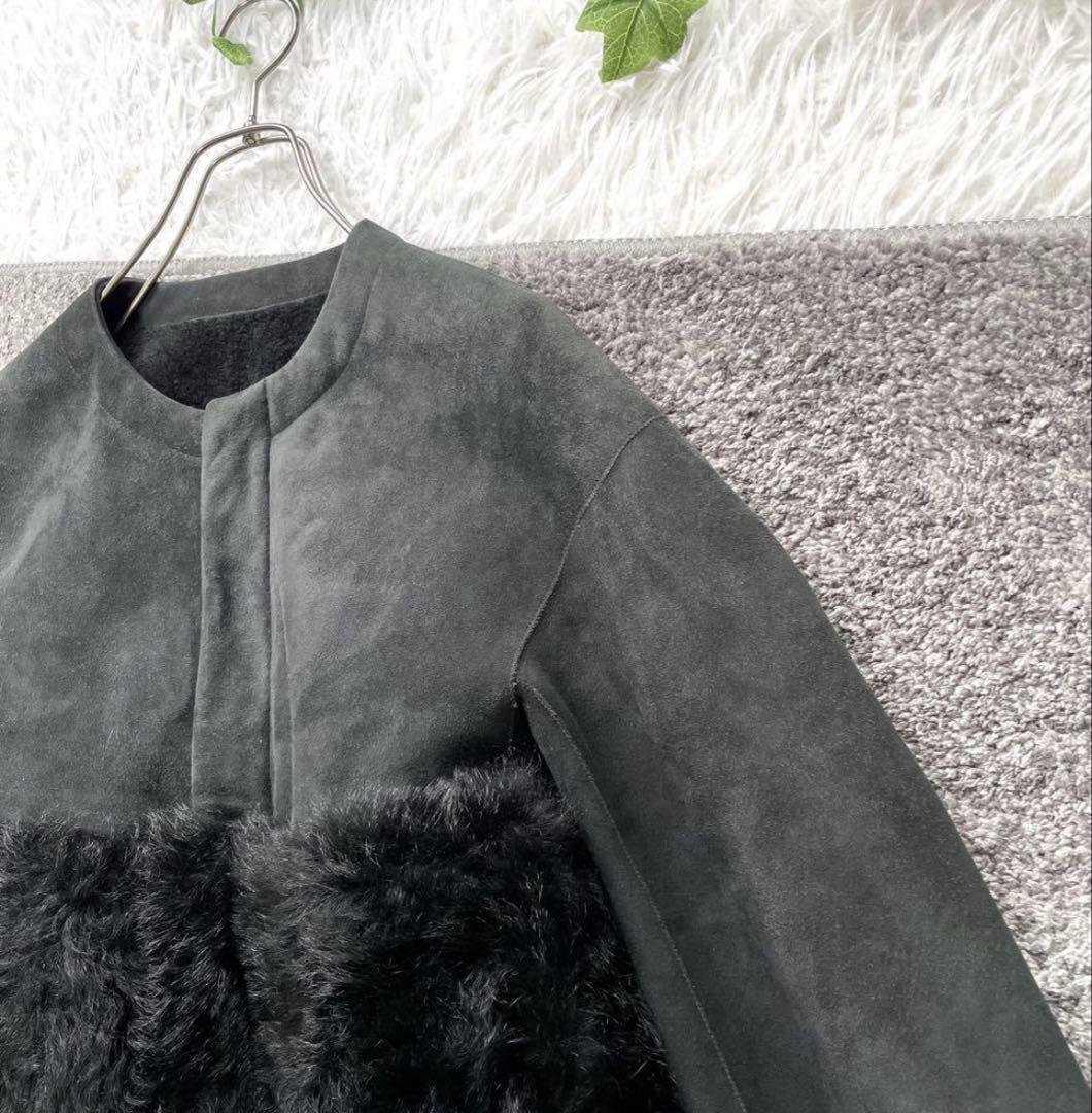 ドゥロワー ファーポケット ブラック　ムートン　38 ショート丈　切り替え