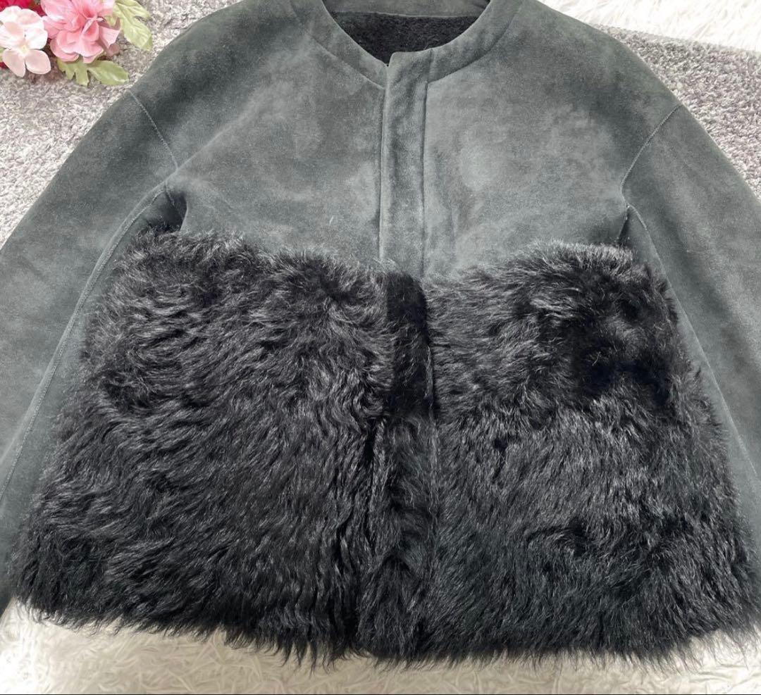 ドゥロワー ファーポケット ブラック　ムートン　38 ショート丈　切り替え