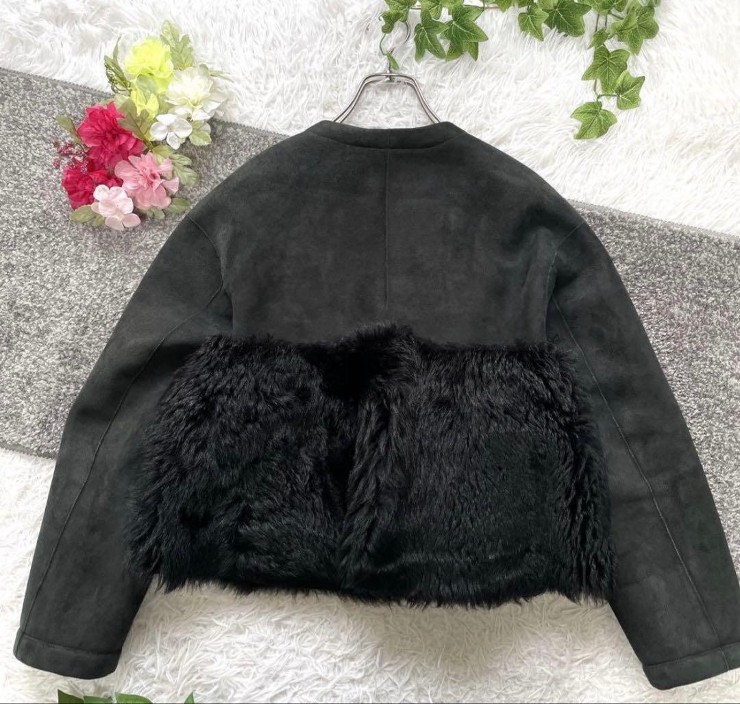 ドゥロワー ファーポケット ブラック　ムートン　38 ショート丈　切り替え