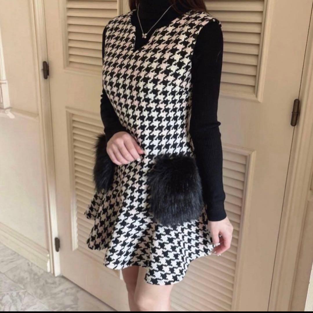 ルミニョンpink × black houndstooth pocket