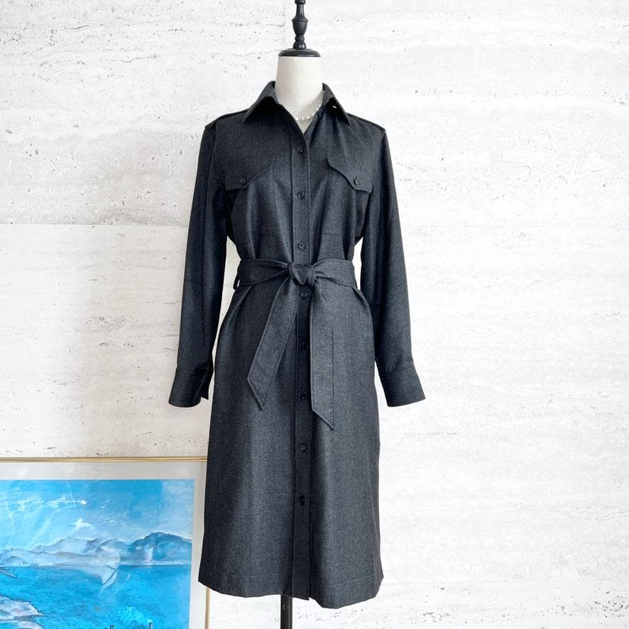 極美品★HERMES★ウール★フラノ★ベルト付★トレンチコート★ワンピース