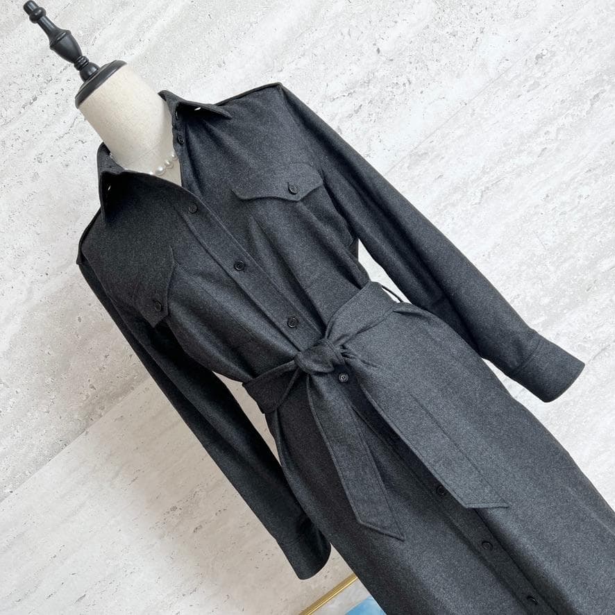 極美品★HERMES★ウール★フラノ★ベルト付★トレンチコート★ワンピース