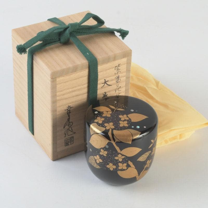 茶道具　加賀蒔絵師　竹内幸斎作　螺鈿装飾　紫陽花蒔絵　大棗　共箱　V　9879