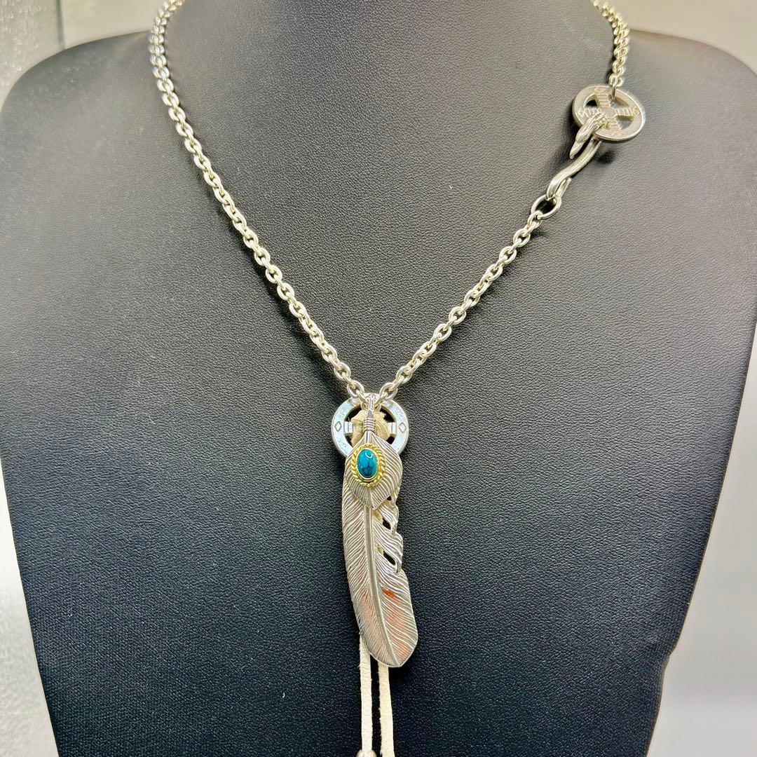 美品　タディ&キング　上銀金縄ターコイズフェザーL ネックレスセット