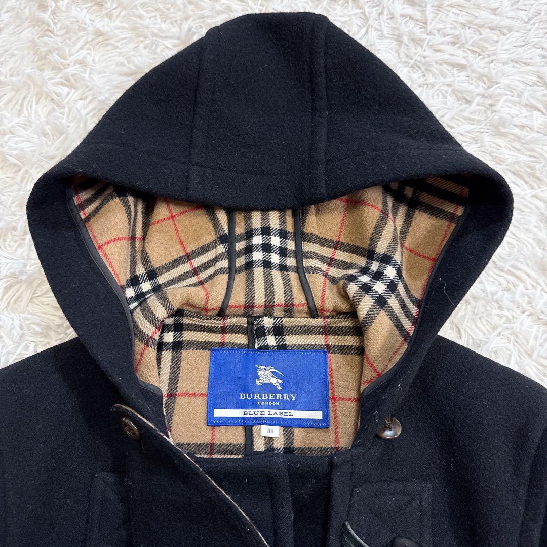 【美品】バーバリーブルーレーベルダッフルコート ノバチェック フード付き 38