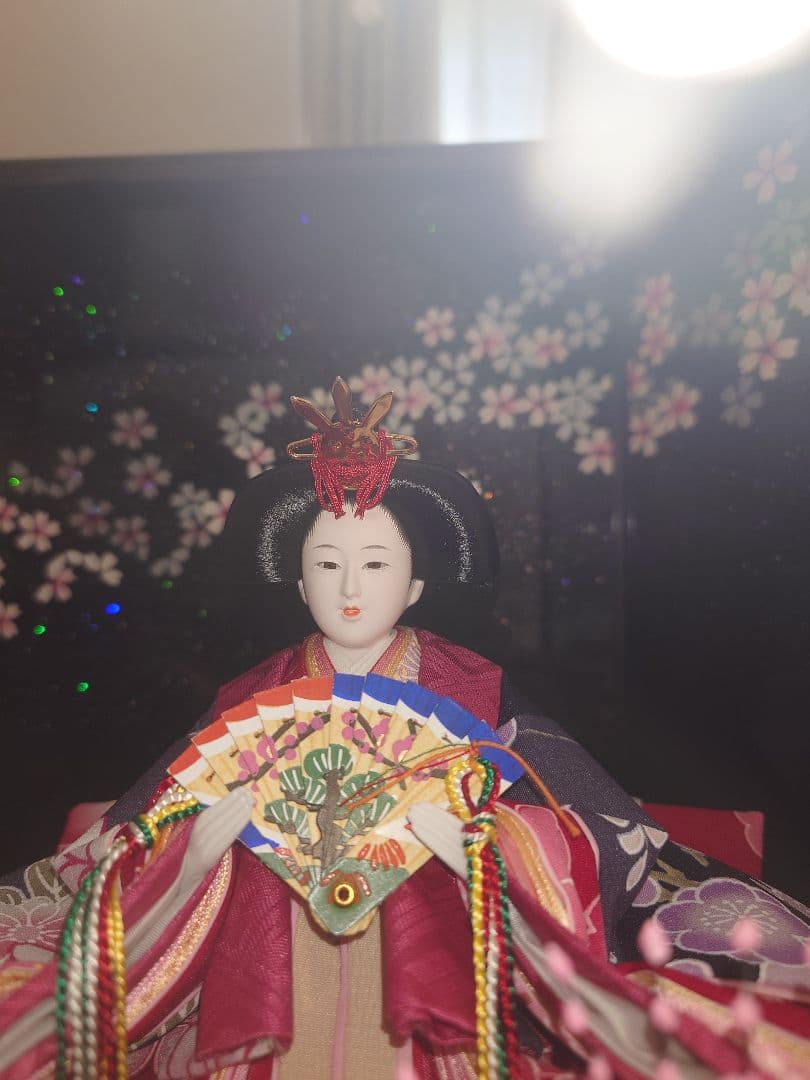 雛人形 桜の花柄 ガラスケース入り