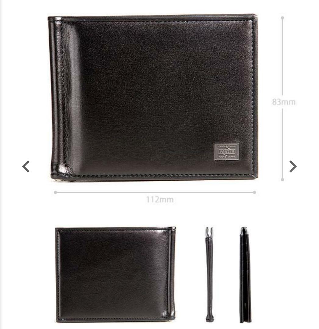 ナ*ん様 ポーター プリュム マネークリップ　折りたたみ財布　レザー　ブラック