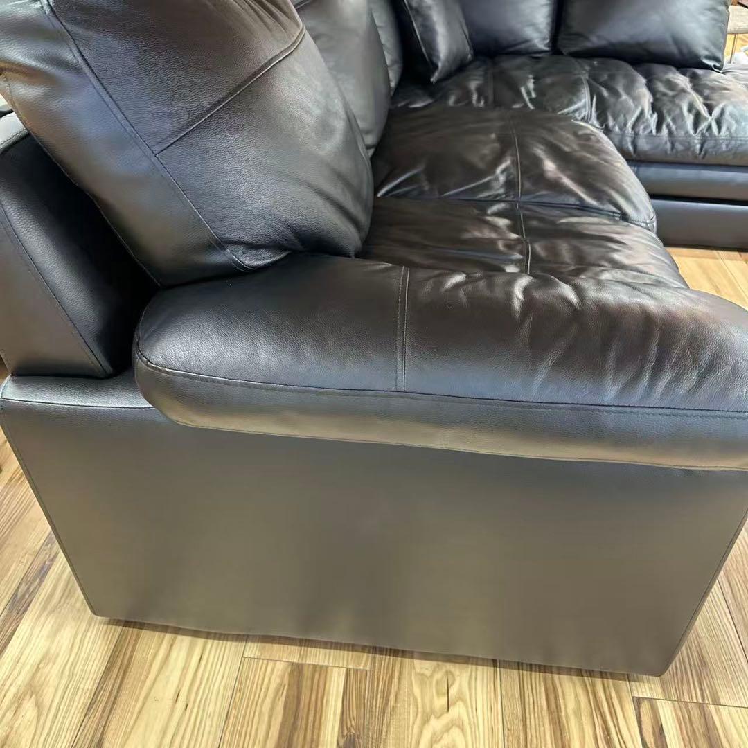 ニトリソファ本革合皮　右カウチ　ブラック3人掛けソファー