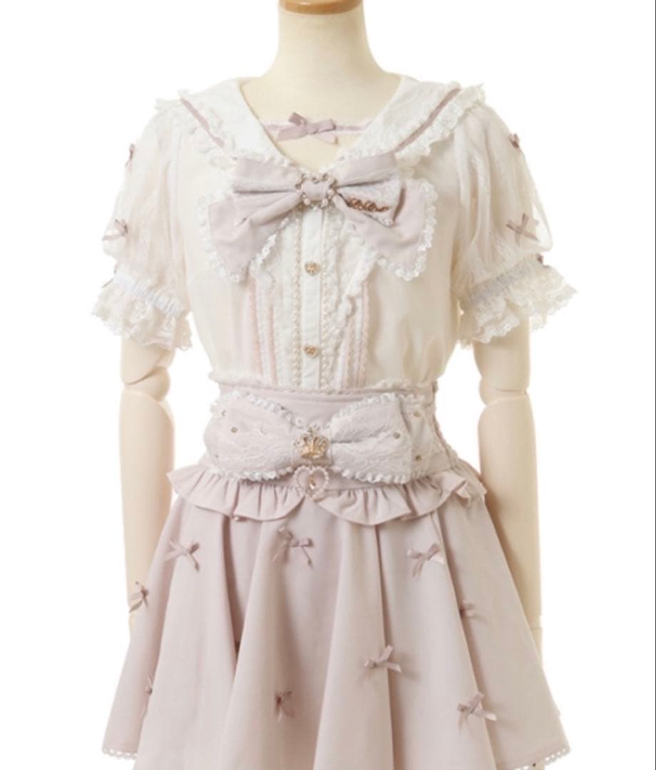 LIZLISA メニーリボンスリーブセーラーブラウス ピンク×ホワイト