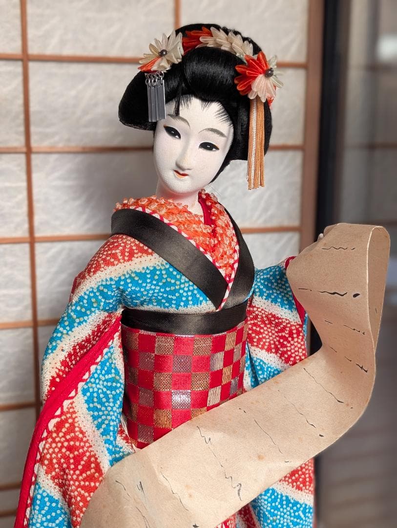 和人形 2体セット｜衣装着 日本舞踊・武家姿｜ガラスケース入り 昭和レトロ