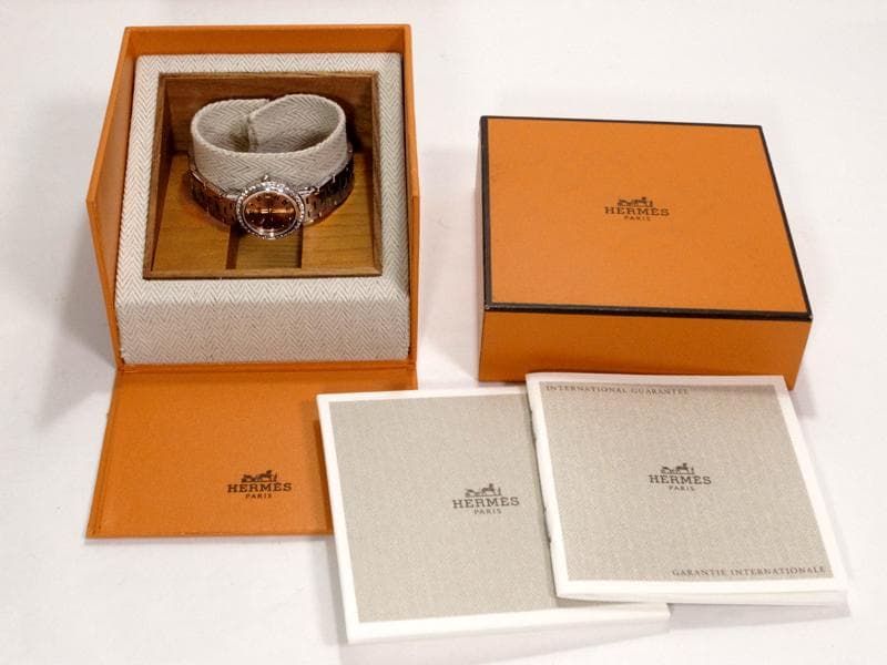 本物保証　エルメス　ウォッチ　ダイヤベゼル　ピンクゴールド文字盤