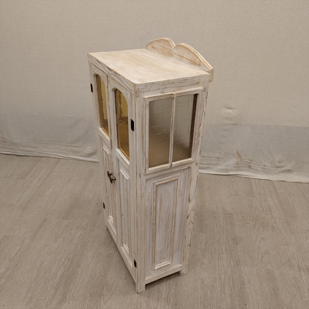 展示品　レトロガラス　シャビー　ハンドメイド　キャビネット　飾り棚　フレンチ　B