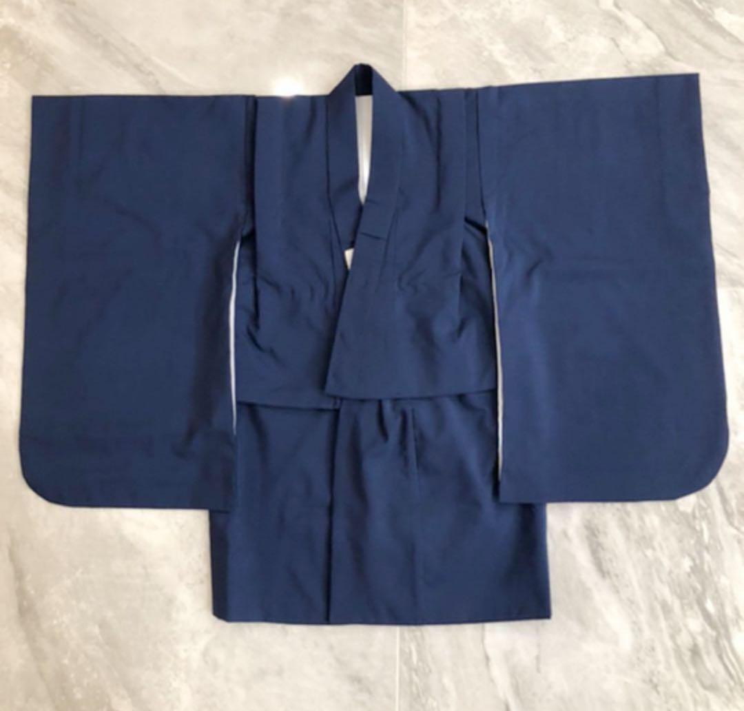 七五三用 紺色着物 鷹と花の刺繍