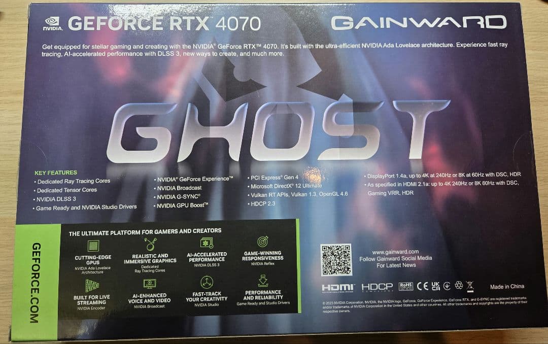 グラフィックボード・グラボ・ビデオカード Gainward GeForce RTX 4070 GHOST 12GB