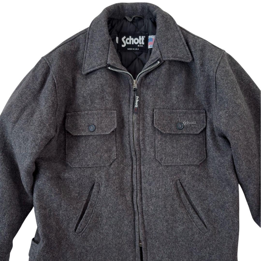 Schott ショット ウール ジャケット シングルライダース グレー LL