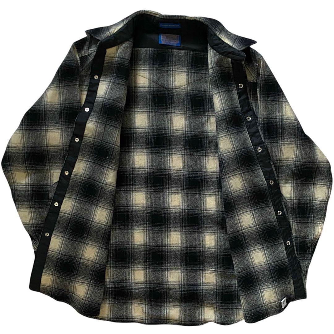 PENDLETON 90s シャドウチェック　オンブレ　白　黒　ペンドルトン　L