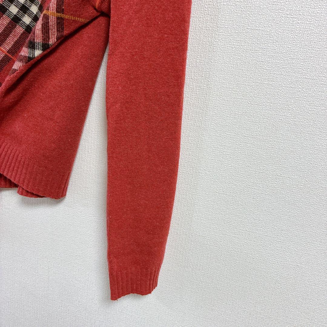 バーバリー◇ブルーレーベル【M】タートルネックニットセーター メガチェック柄 赤