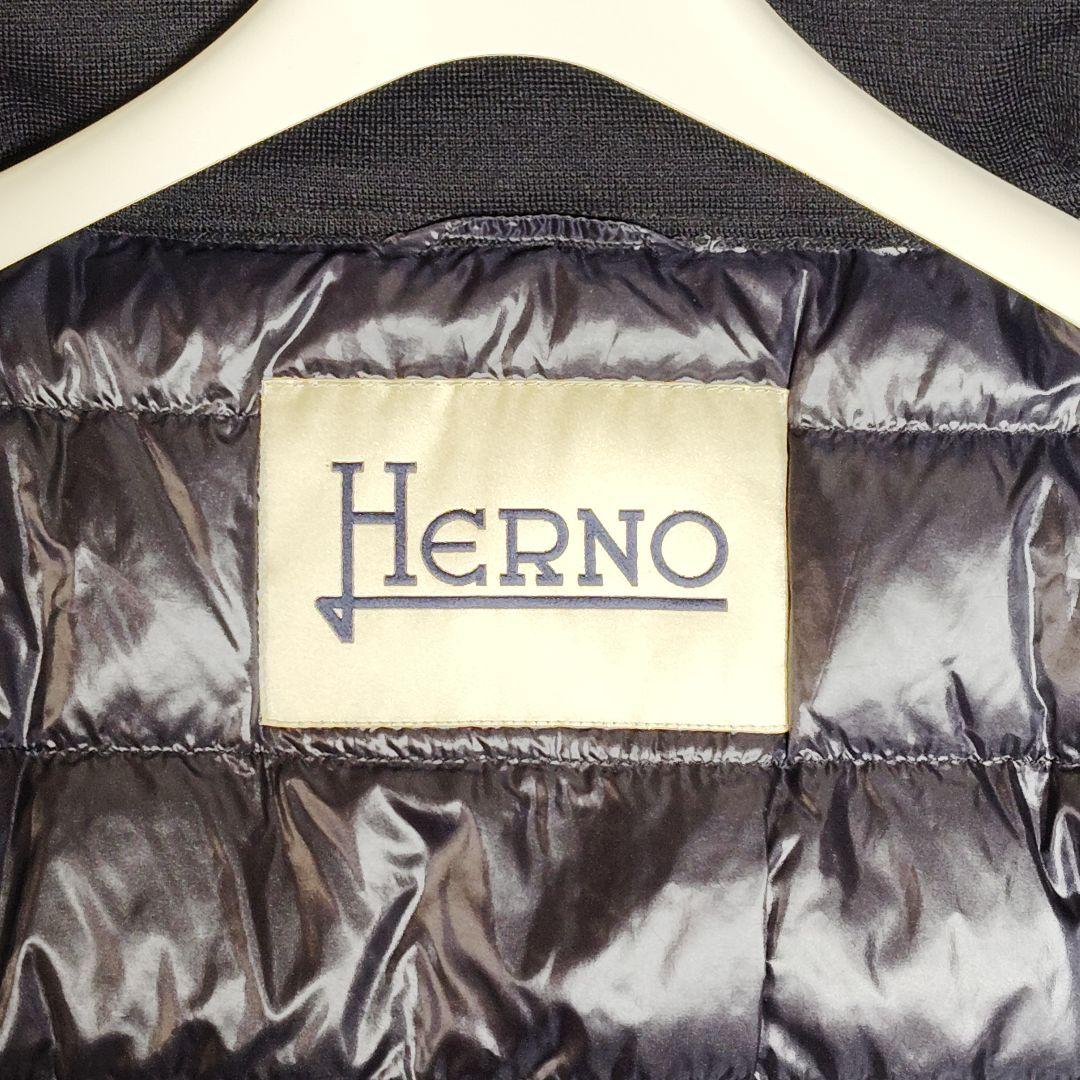美品 HERNO ダウンコート 切替 異素材 ニット 44 2XL 黒