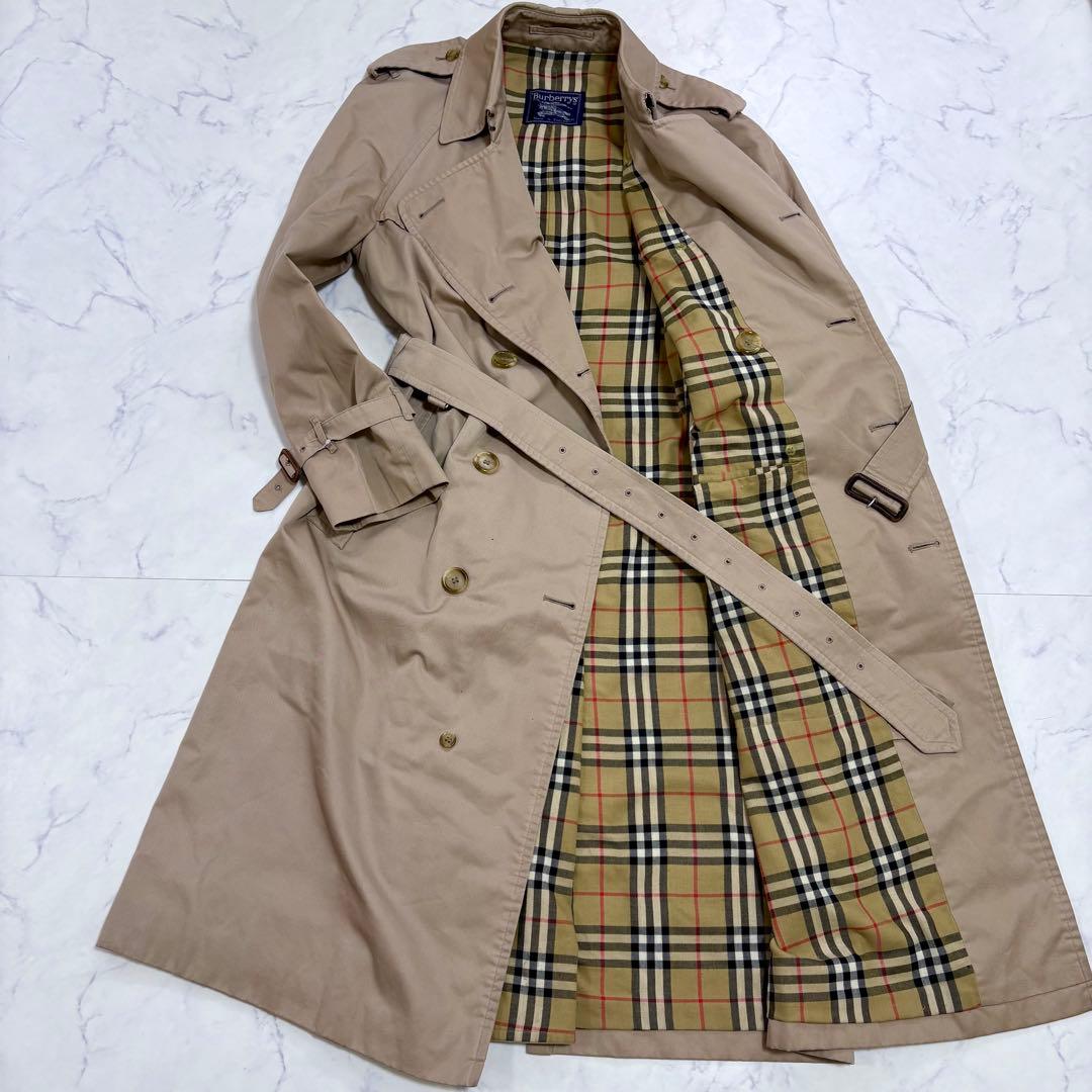 良品 バーバリーズ ノバチェック ロングトレンチコート L相当 ベージュ 英国製