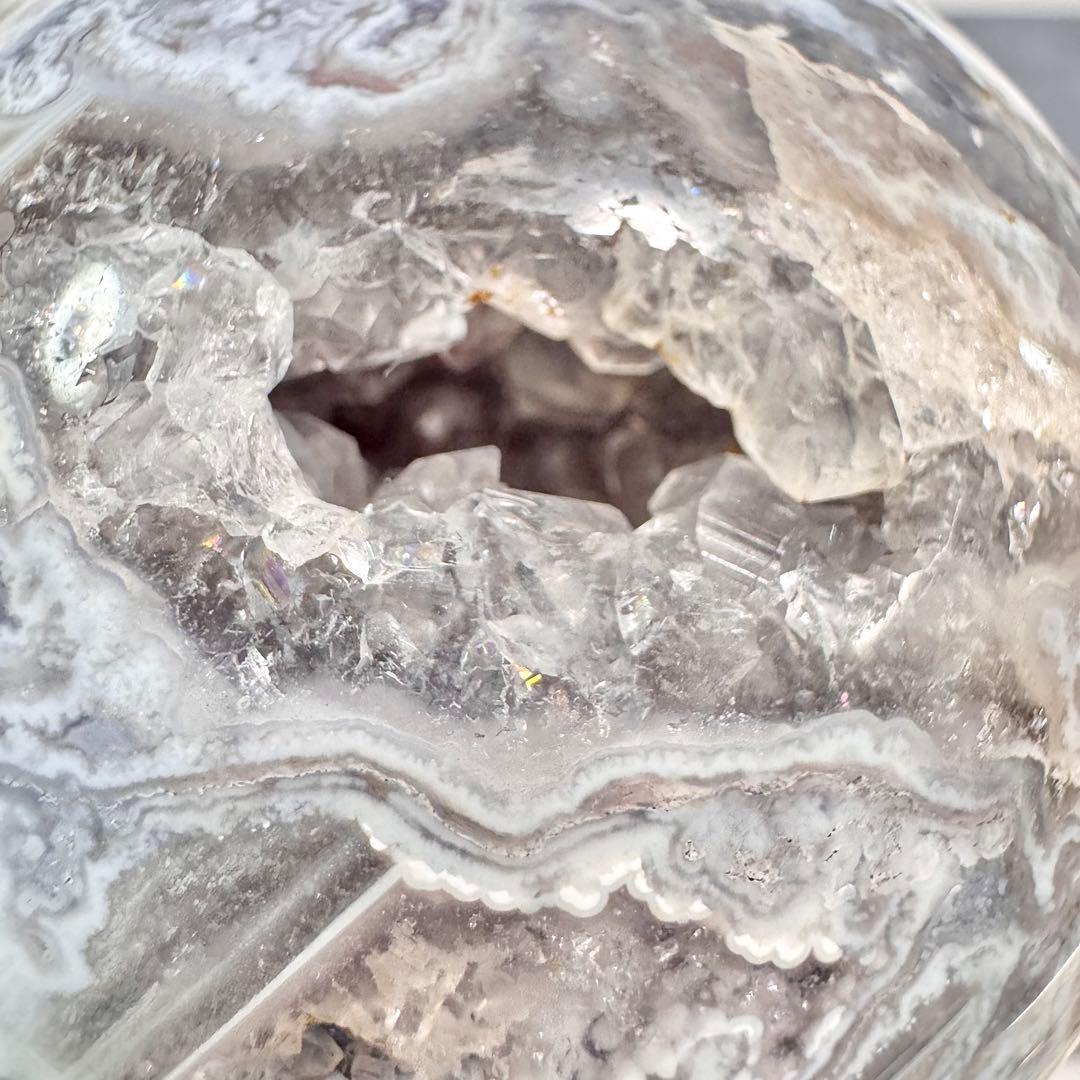 【D279】レアカラー×ほんわかパープル モスアゲートスフィア 約63.5mm