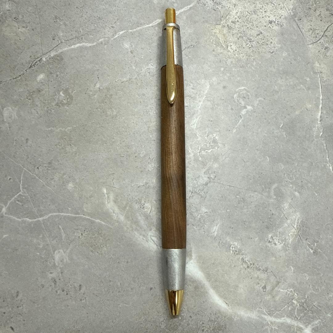 野原工芸似　屋久杉　ボールペン　ゴールド　斑紋純銀色仕様