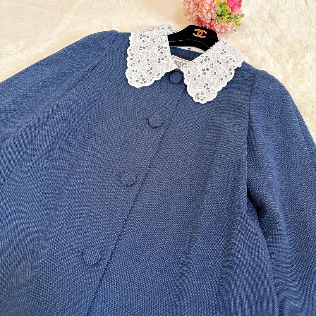 極美品☆フォクシー Coat Selena 襟付きノーカラーコート 40
