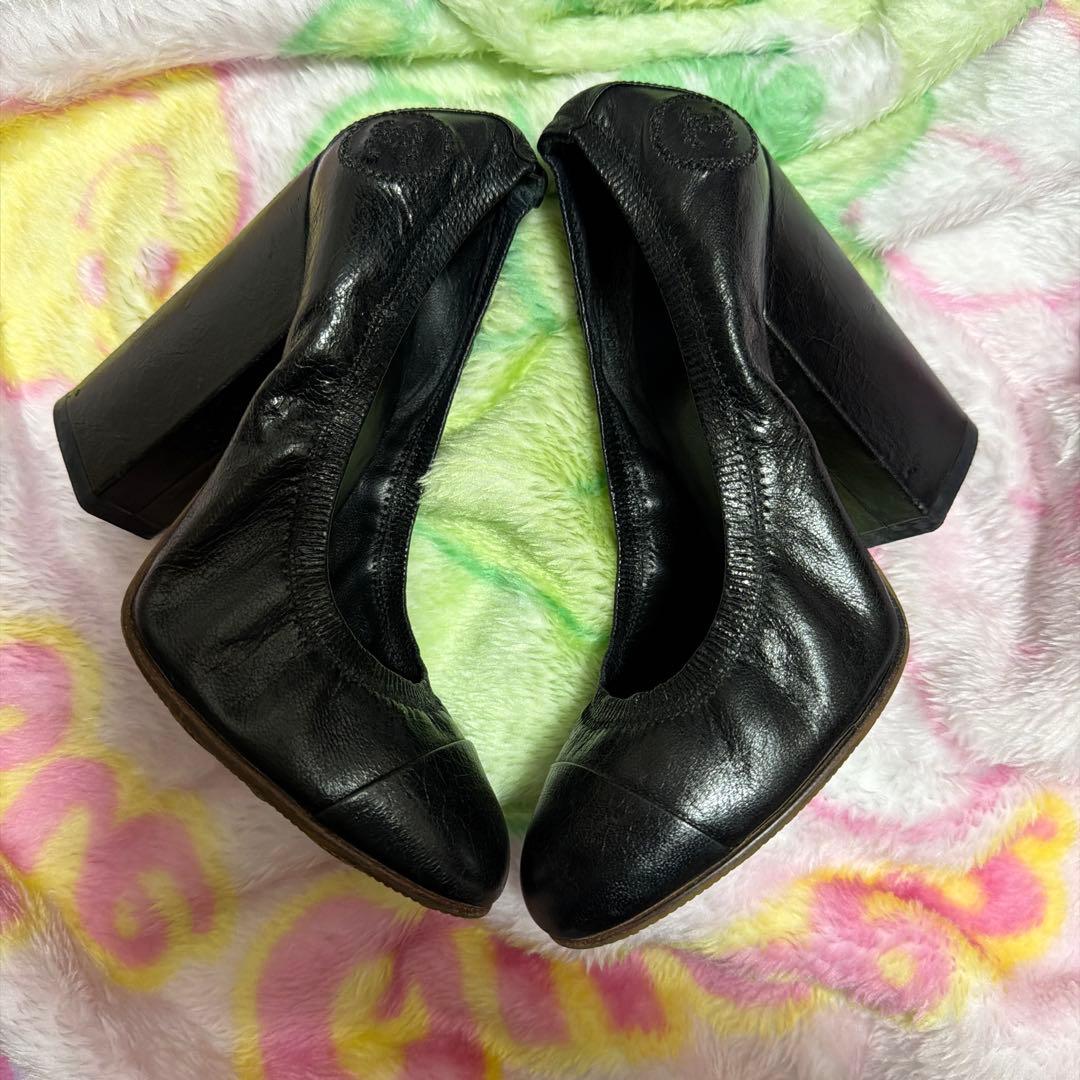 本物)CHANEL シャネル　ブラックレザー ハイヒール・パンプス