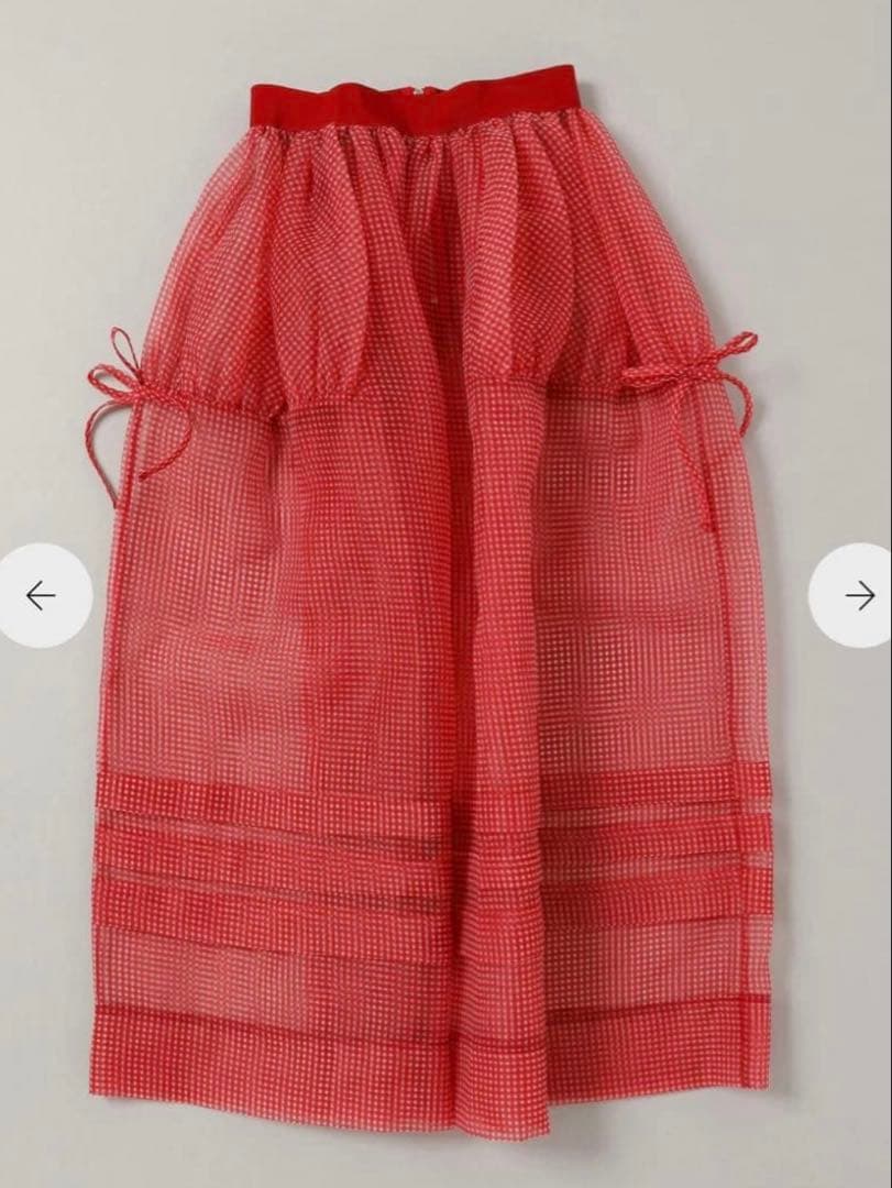 スカート poppy GINGHAM ORGANZA TUCK SKIRT (RED)