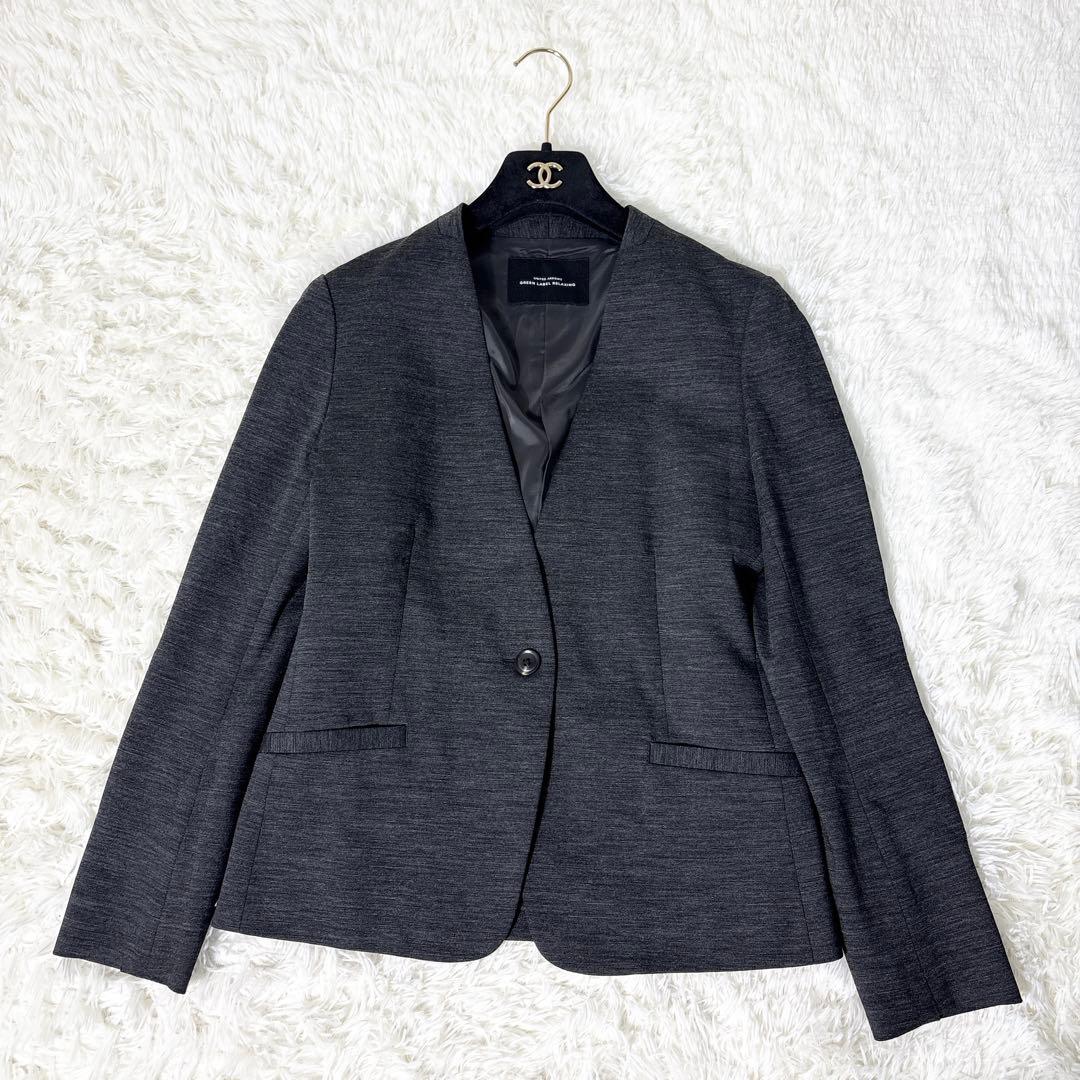 ☆極美品☆グリーンレーベルリクラシング パンツスーツ ノーカラー ストレッチ M