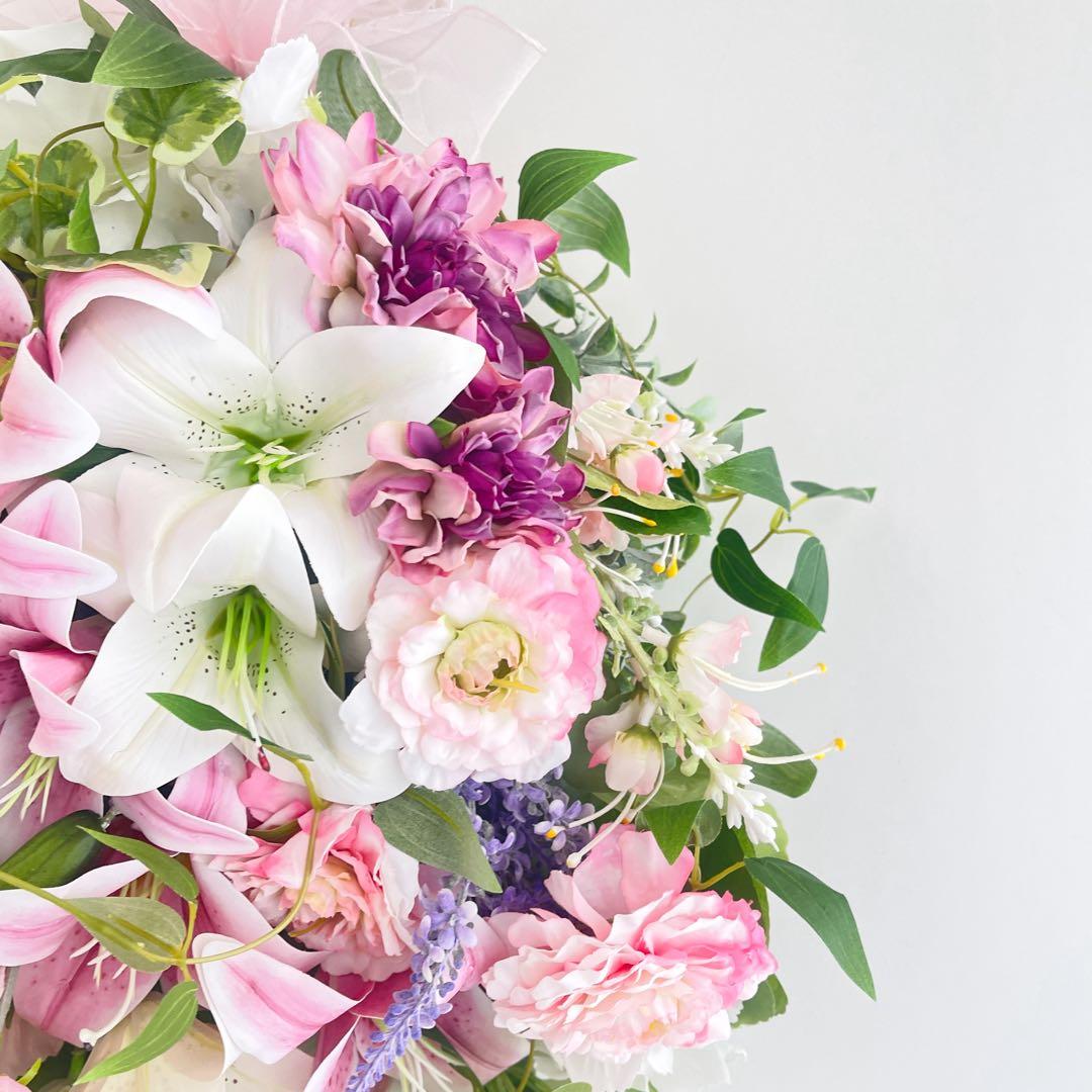 春色ラグジュアリースワッグ／百合の咲き誇る春リース 光触媒フラワー 花束リース