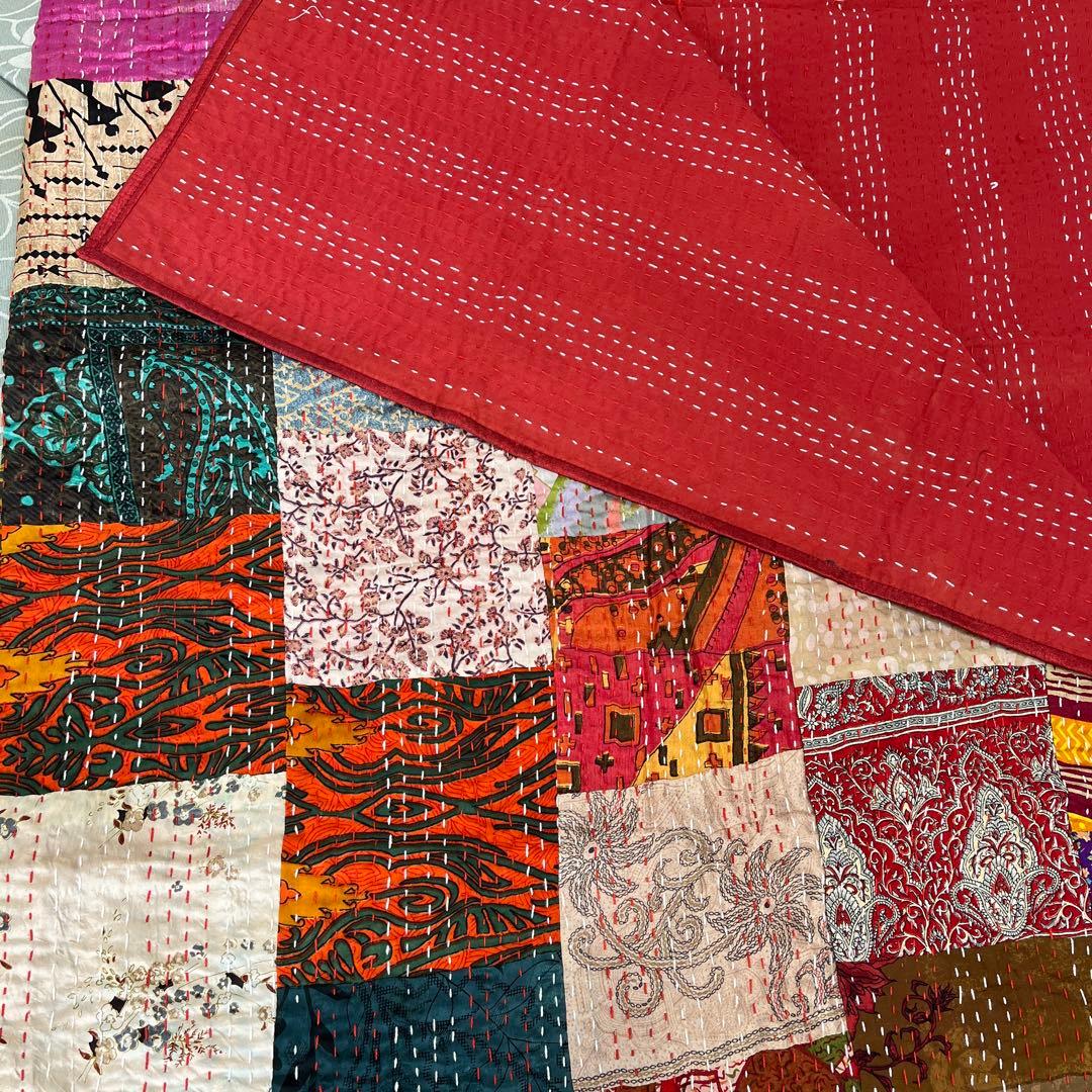 インド　ヴィンテージ　ラリーキルト　カンタキルト　マルチカバー  ベットカバー