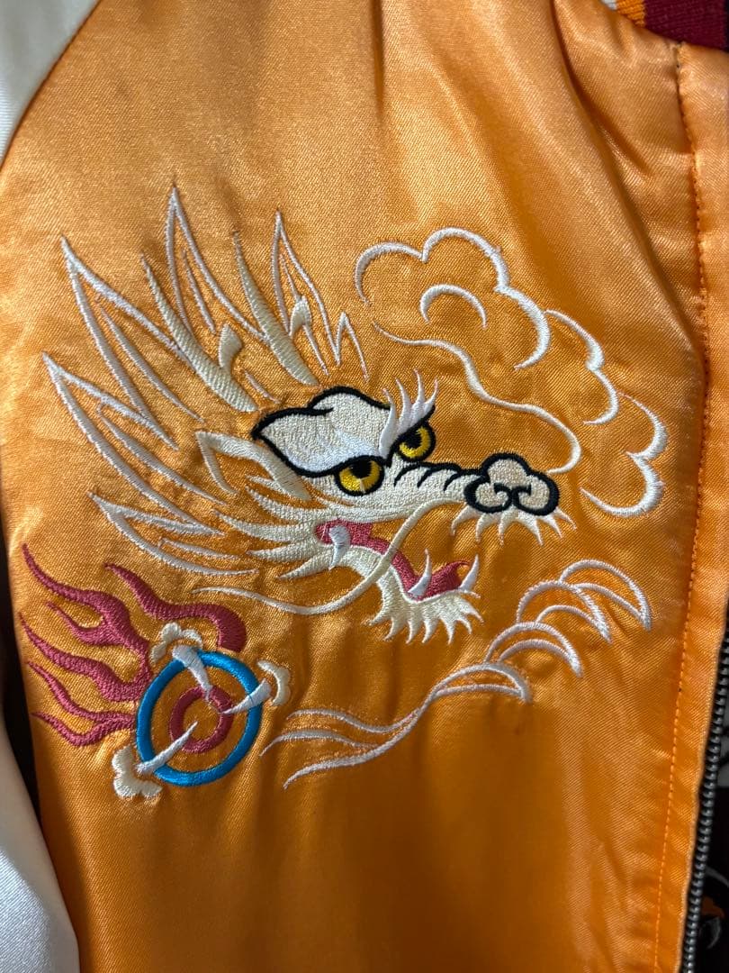 スカジャン バーガンディ オレンジ刺繍