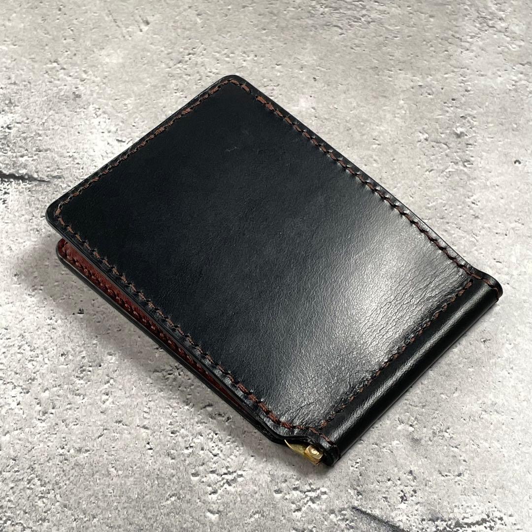 マネークリップ　イタリアンレザー　ツートン　牛革　札バサミ　真鍮