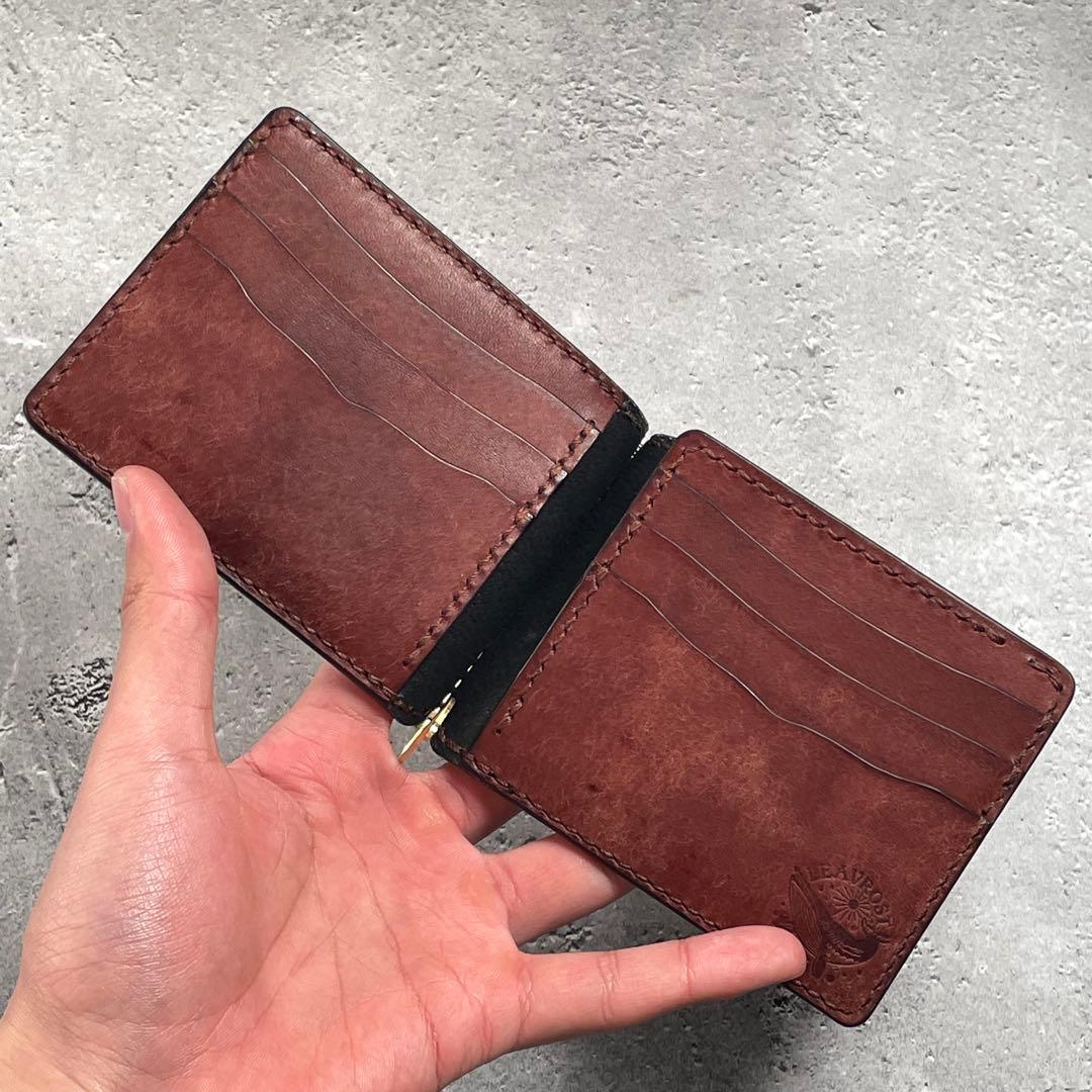 マネークリップ　イタリアンレザー　ツートン　牛革　札バサミ　真鍮