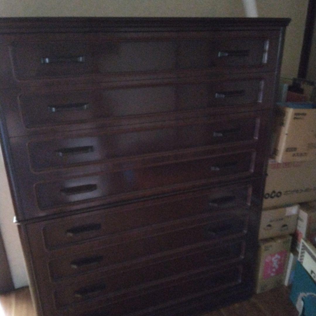 ダークブラウン木製チェスト 8引き出し