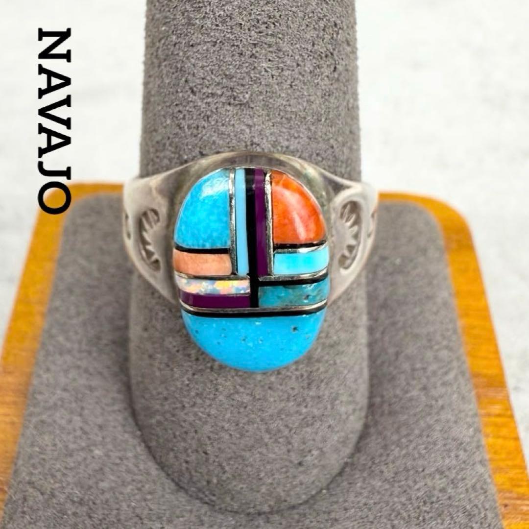 NAVAJO ナバホ ML刻印 マルチカラーインレイリング 20号