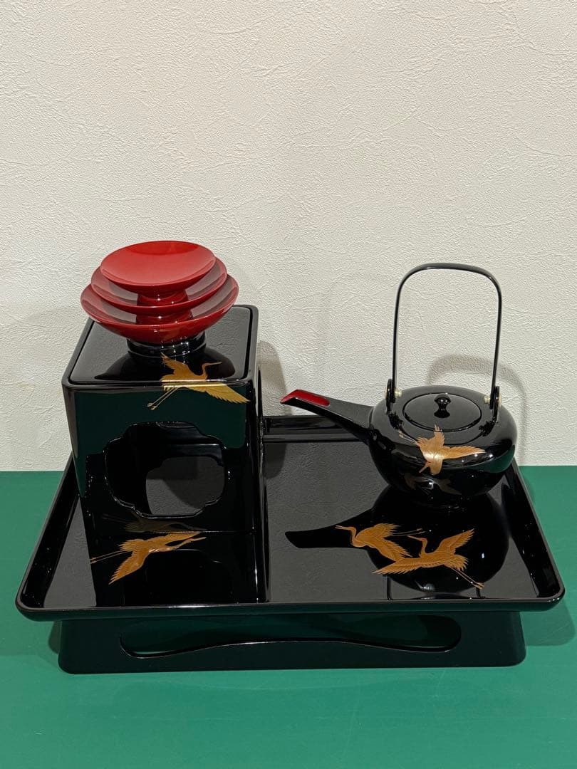 能登輪島塗　屠蘇揃い　鶴　蒔絵　美品