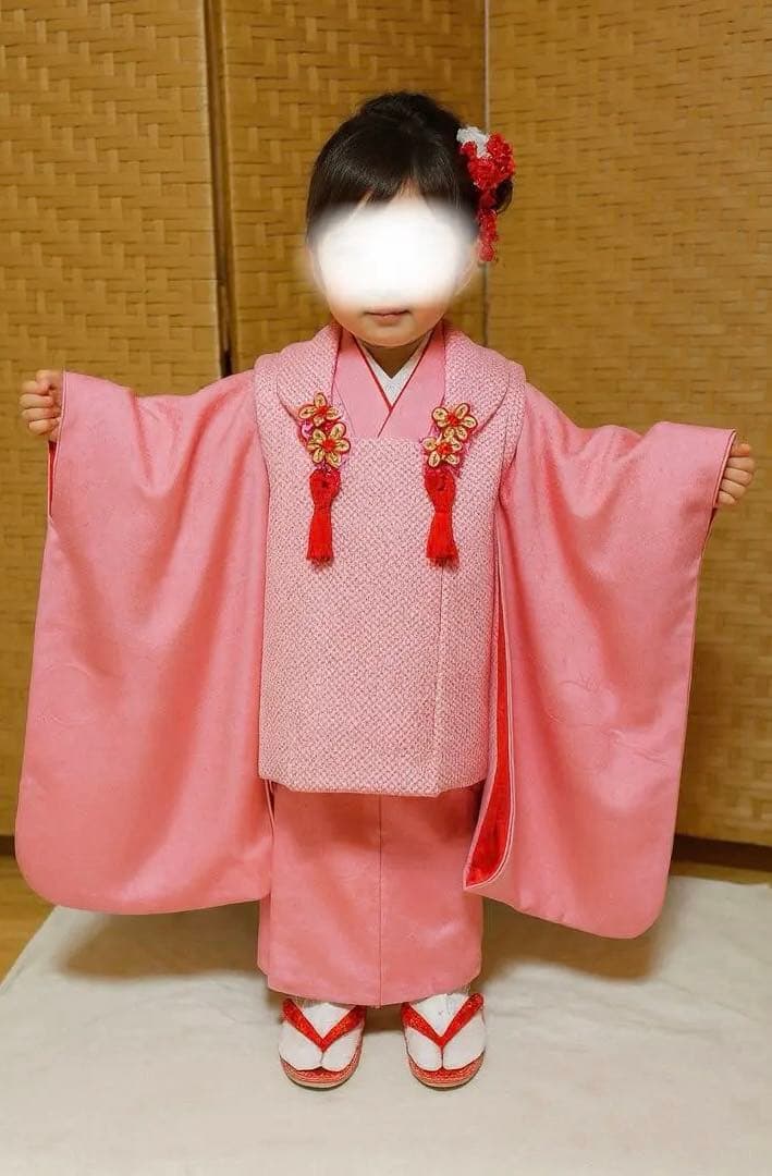 七五三　正絹着物セット　被布　総絞り　新品　未使用品　3歳　桃色　ピンク色