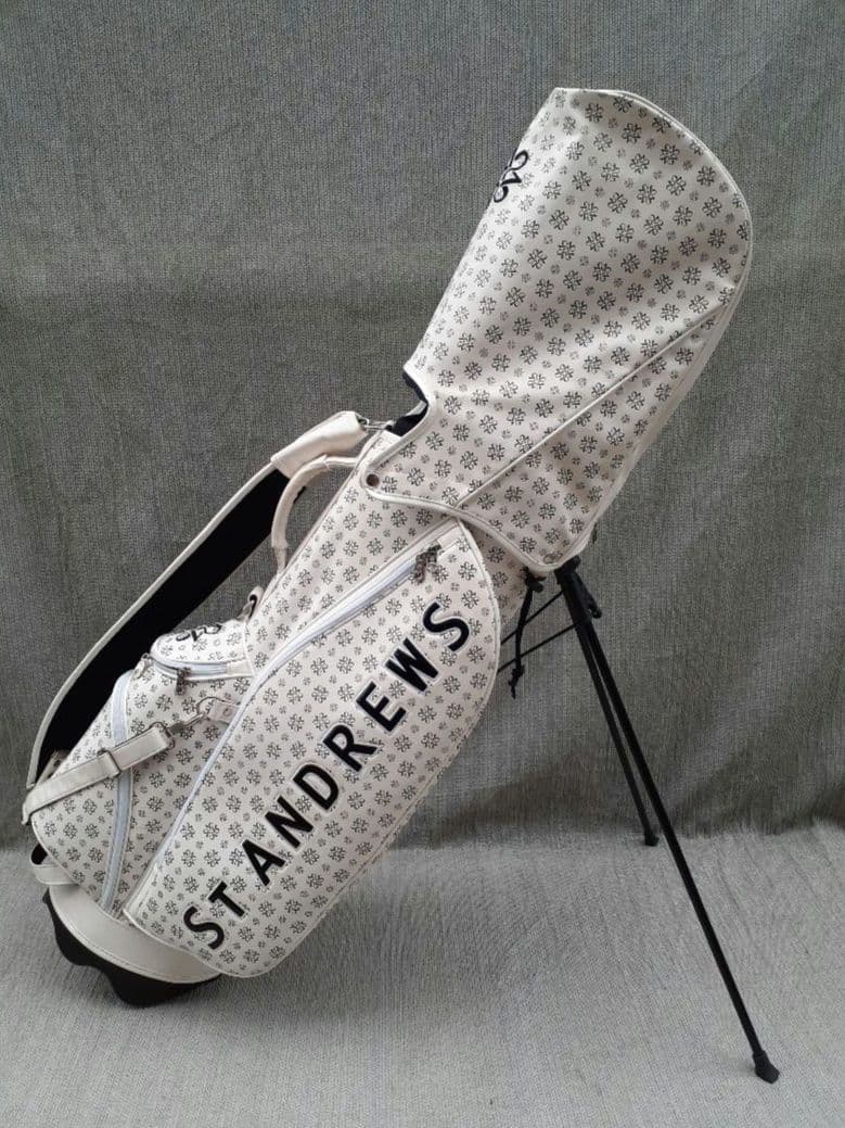 St. ANDREWS ロゴ デザイン スタンド式 キャディバッグ 白 黒