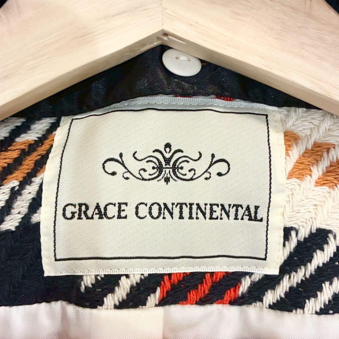 グレースコンチネンタル ロングコート 36 ツイード チェック フォックスファー