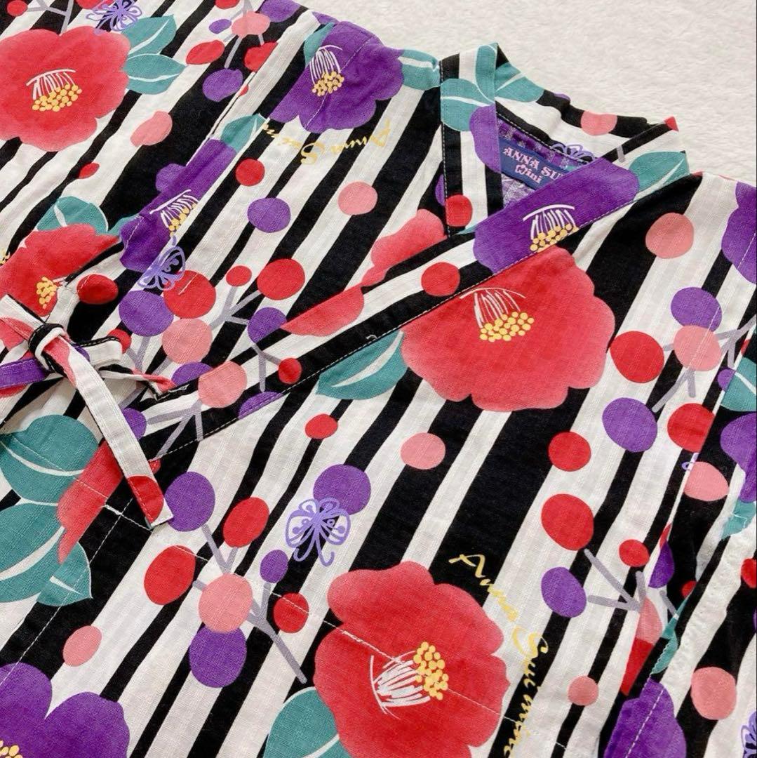 アナスイミニ浴衣120 蝶 花 ストライプ柄 サマードレス 甚平