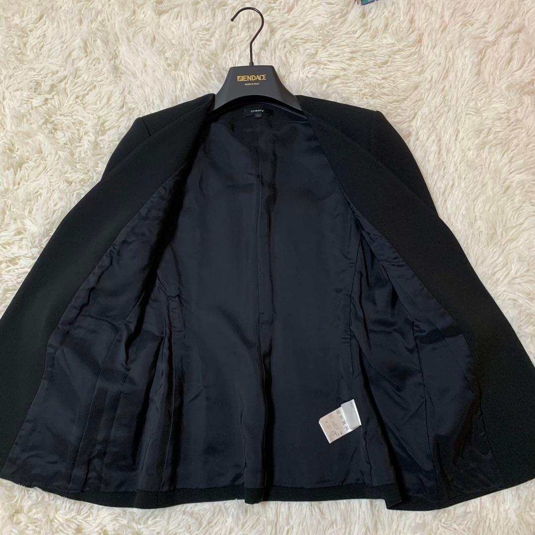 【美品】セオリー　パンツスーツ　2 ブラック　ノーカラー　セットアップ