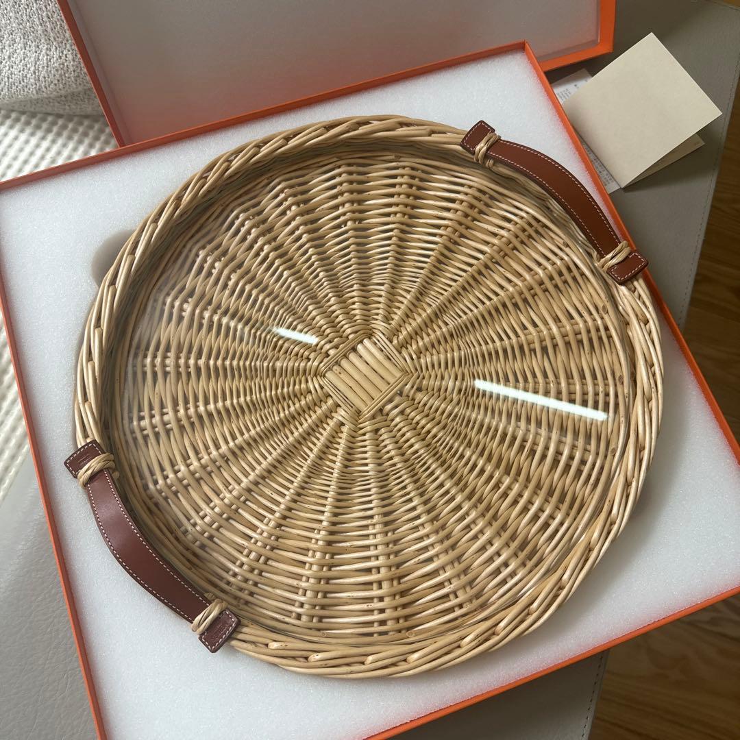 エルメス　藤のトレーオズレラウンドトレー43㎝ガラス付