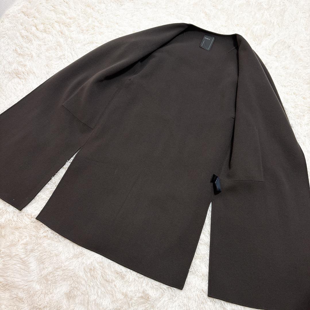 【極美品】NOBLE W/Ny リバーノーカラーコート ブラウンカーキ