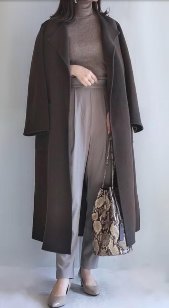 【極美品】NOBLE W/Ny リバーノーカラーコート ブラウンカーキ