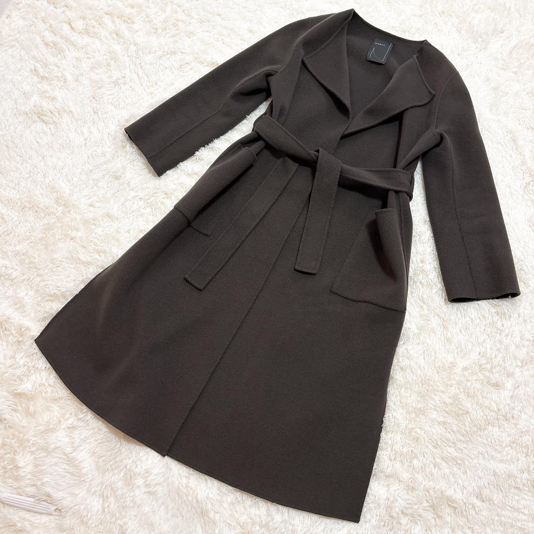 【極美品】NOBLE W/Ny リバーノーカラーコート ブラウンカーキ