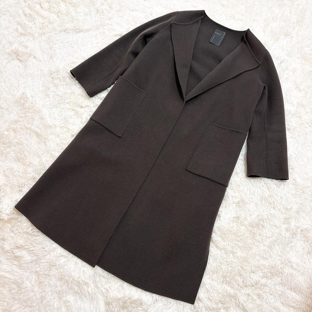 【極美品】NOBLE W/Ny リバーノーカラーコート ブラウンカーキ