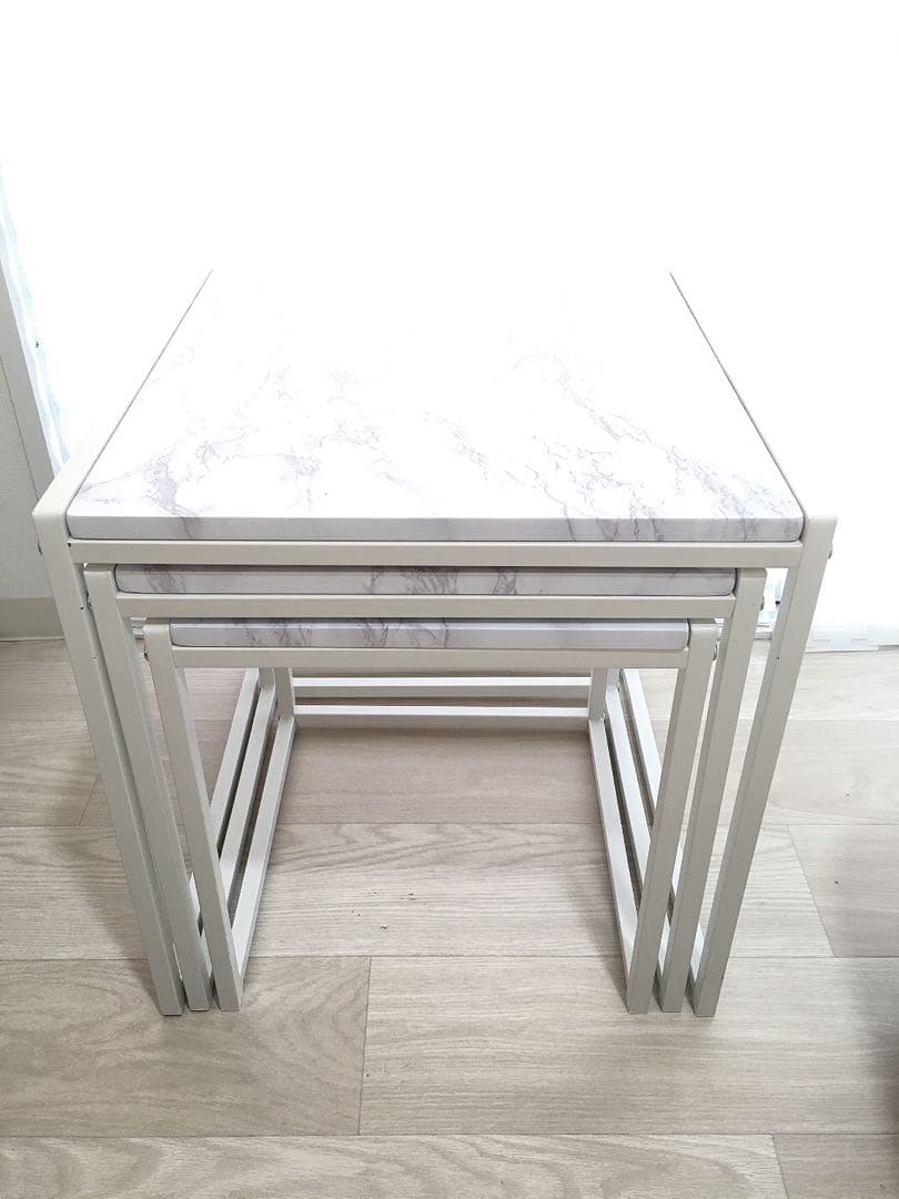 美品 ネストテーブル 大理石調 スクエア ホワイト 3点セット